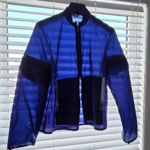 PRADA CONVERTABLE SLEEVE SHEER BLUE WINDBREAKER, TWO-WAY ZIP SIZE 52 IT, L, XL